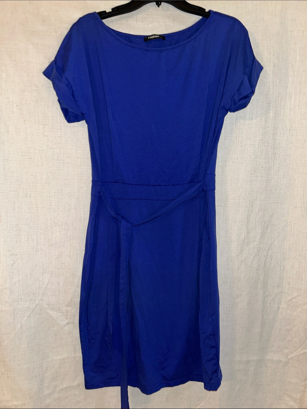 Amazon Essentials Cobalt Blue Short Sleeve Belted Mini Dress
